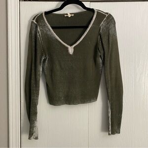 Gilded Intent Olive Long Sleeve V-Neck Top